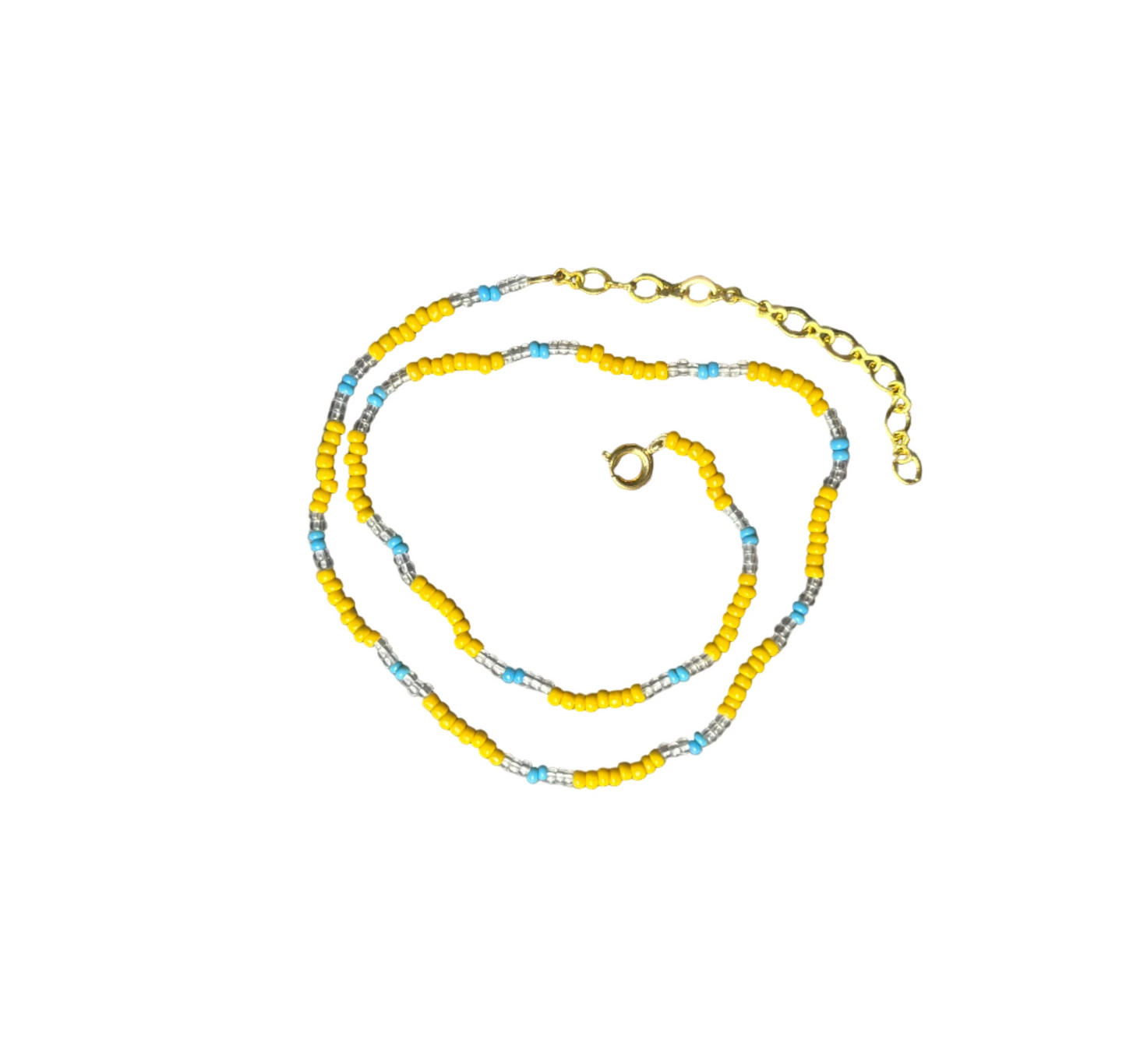 necklace - yellow, baby blue & clear