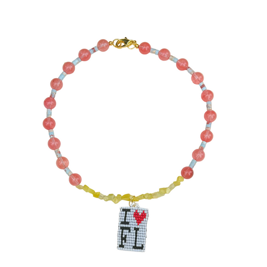 chunky strawberry quartz & sea jasper with custom charm