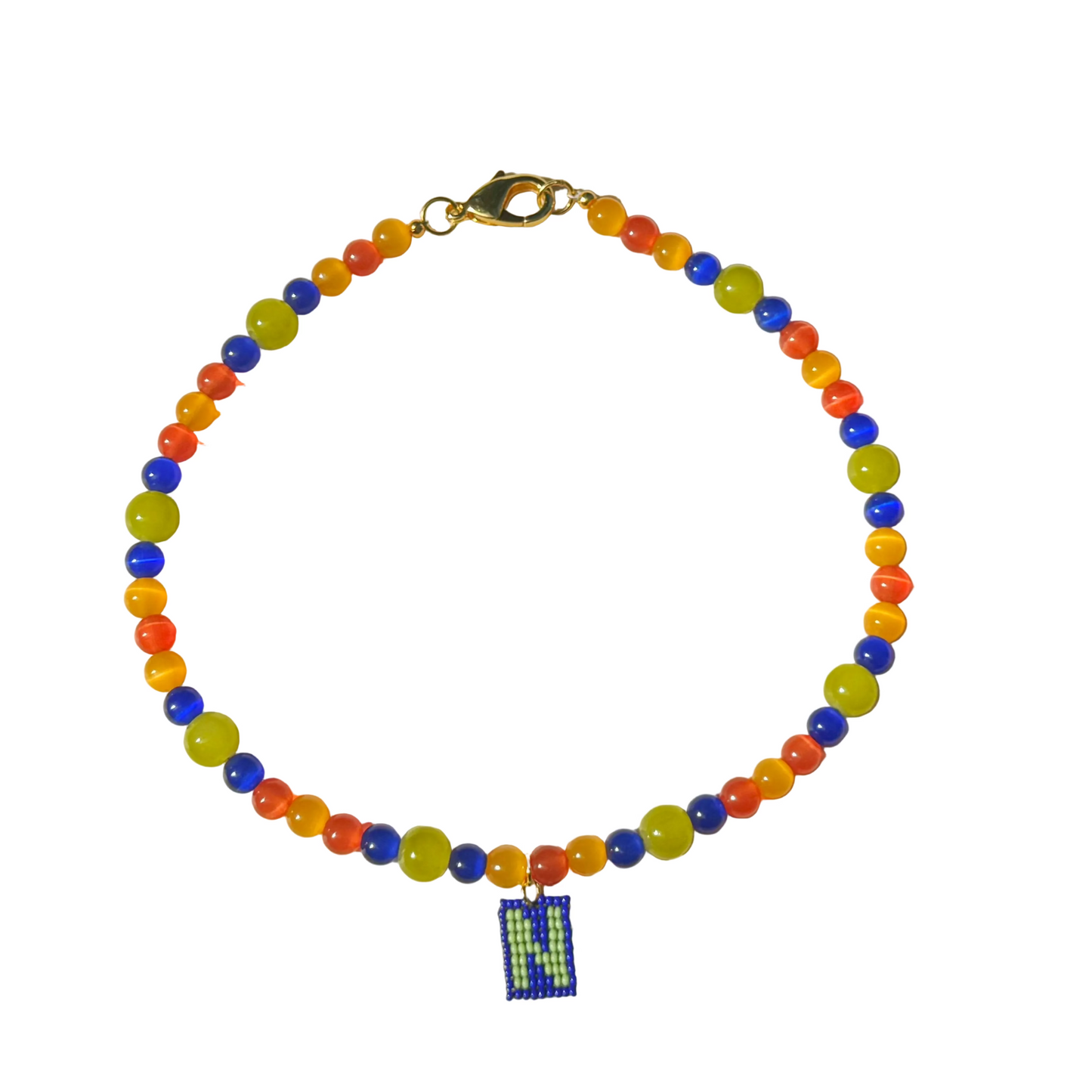 chunky - blue/green/sun with custom initial charm