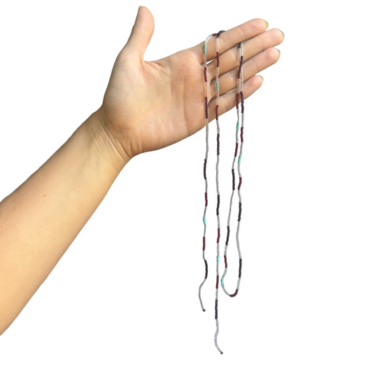 wrap necklace - clear, maroon, teal & brown